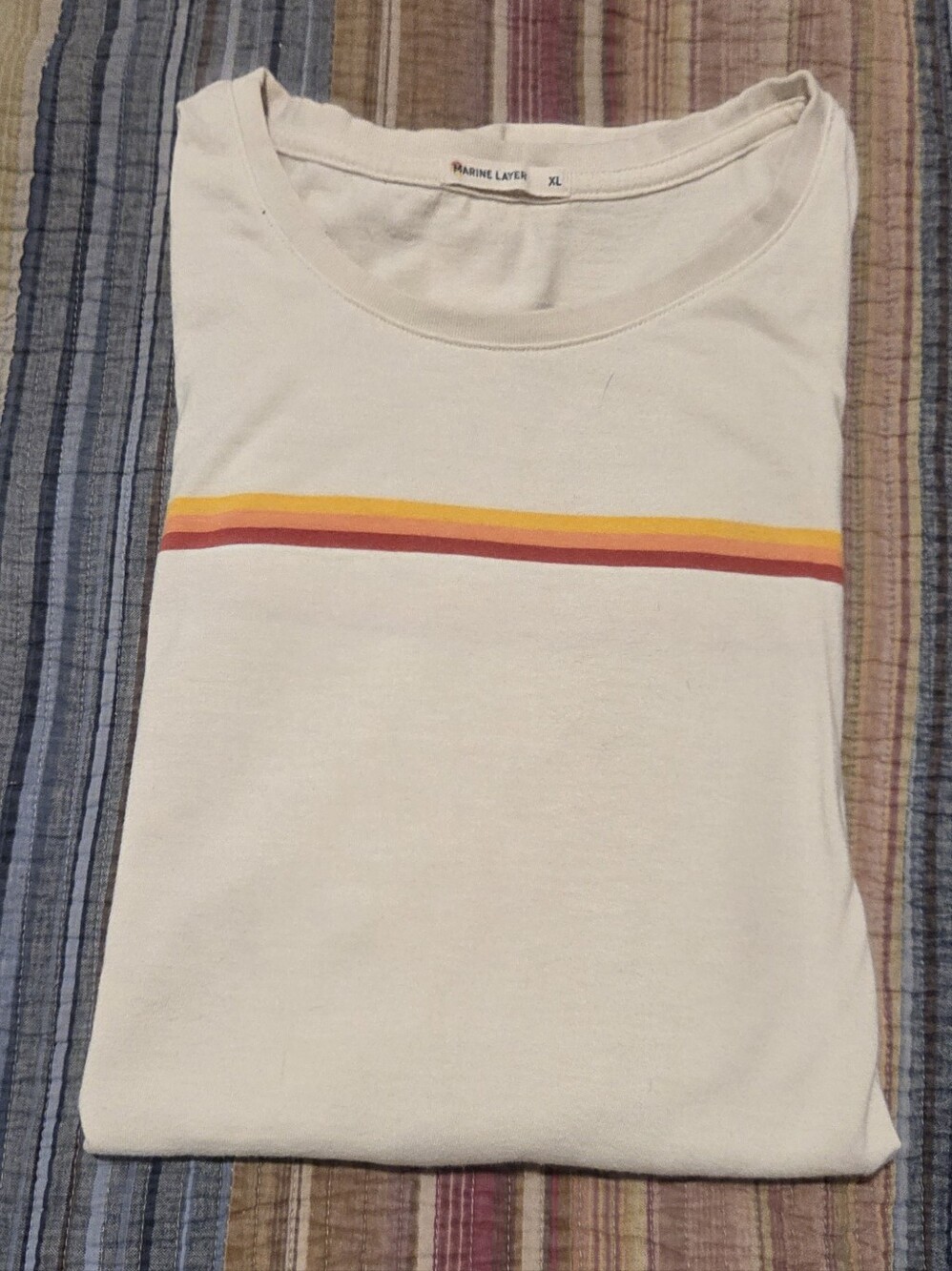 Marine Layer Long Sleeve Crewneck Tee with Sunset Chest Stripe Men's XL